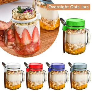 450ml Overnight Oats Jars Leakproof Yogurt Pot Milk Cup Spoo