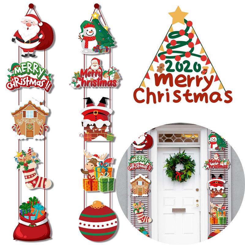 1pair Merry Christmas Door Hanging Banner Santa Claus Snowma