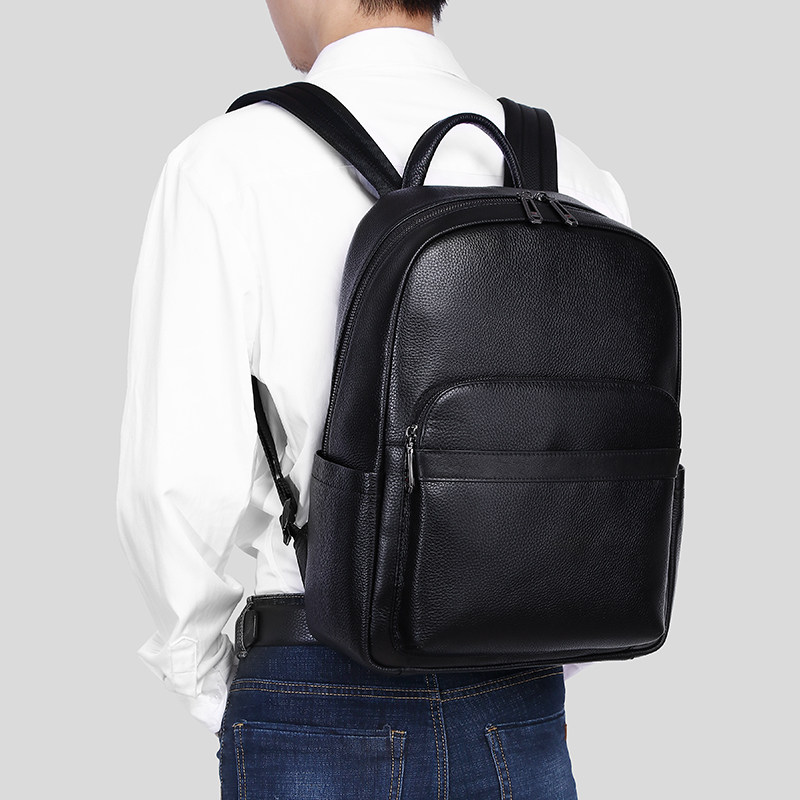 通勤真皮双肩背包男士大容量电脑背包商务休闲高级感书包牛皮男包
