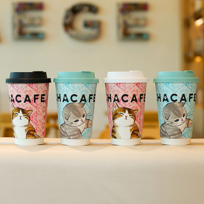 高档精致纸磨砂咖啡杯外出携带一次性双层奶茶热饮打包杯带盖定制