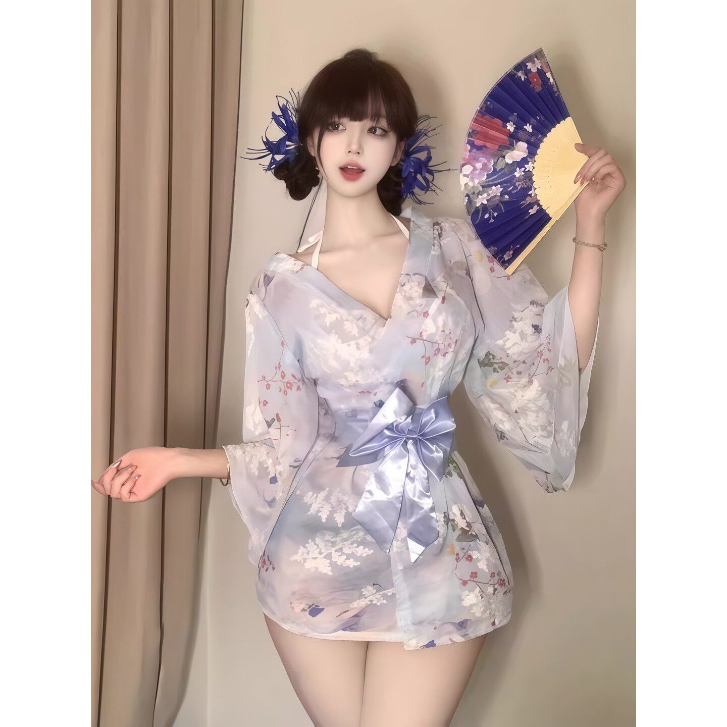 约会制服免脱甜美和服纯欲睡裙日式雪纺浴袍薄款私房睡衣襟女