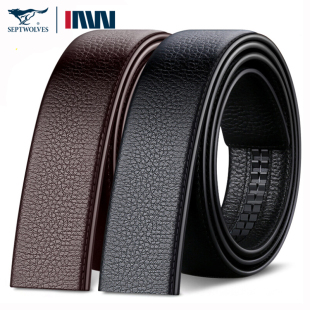 带纯头层牛皮带身 真皮无扣头腰带自动扣裤 正品 七匹狼无头皮带男士