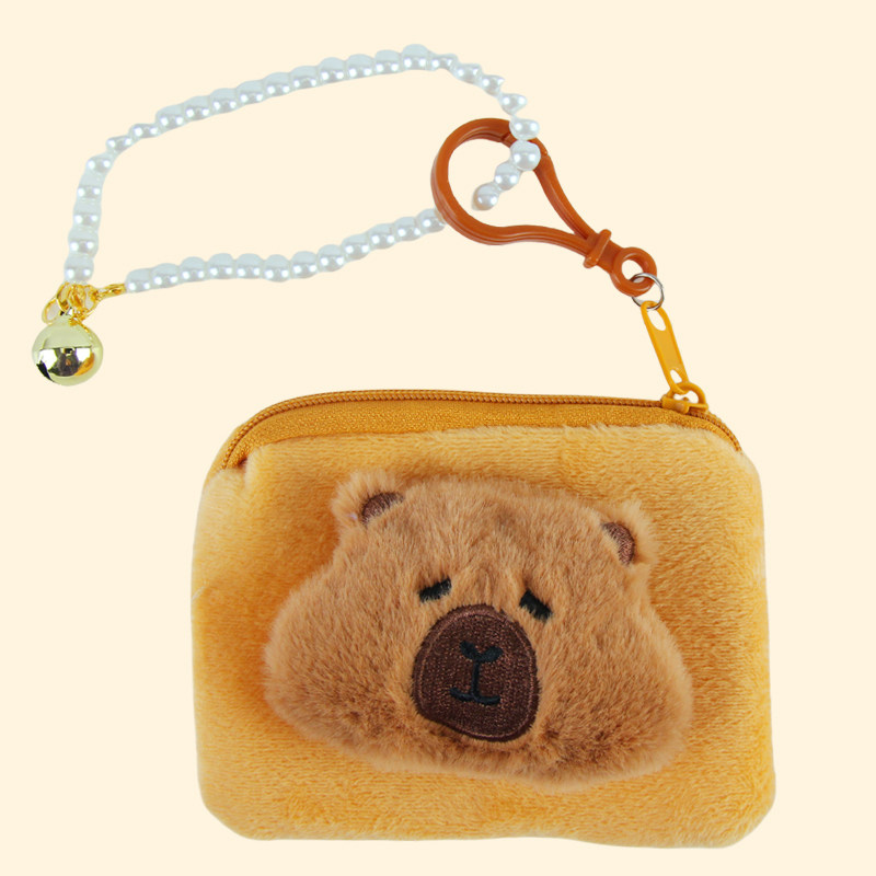 卡皮巴拉毛绒儿童卡通可爱零钱包女孩挂饰迷你小硬币卡包耳机收纳