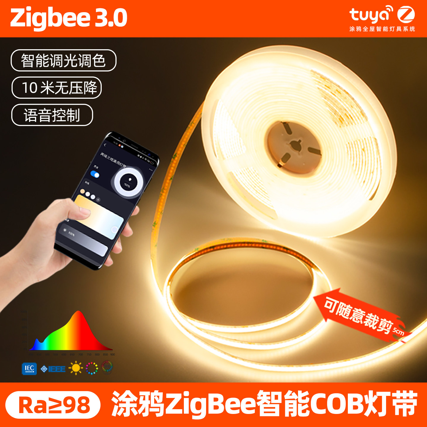 涂鸦ZigBee智能灯带全光谱防眩24V低压自粘双眼皮线形灯条COB灯带,家装灯饰光源,室内LED灯带,淘宝优惠券,粉丝福利购,淘宝优惠卷