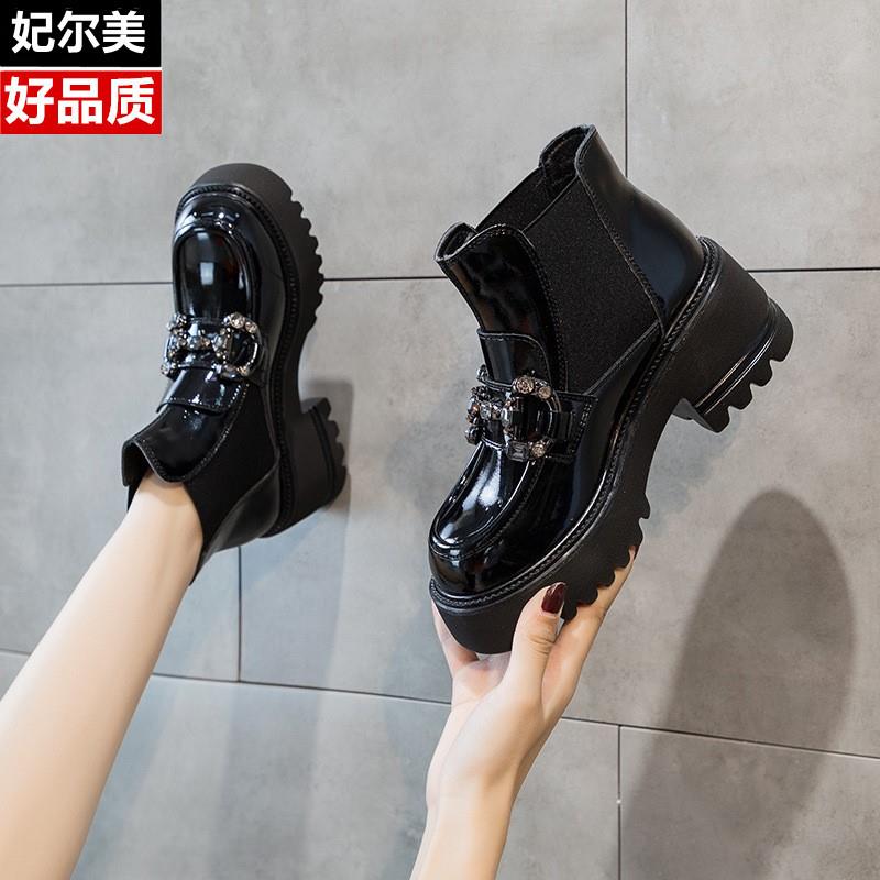 新款真皮马丁靴女厚底韩版内增高帮女鞋3233小码休闲切尔西靴子潮