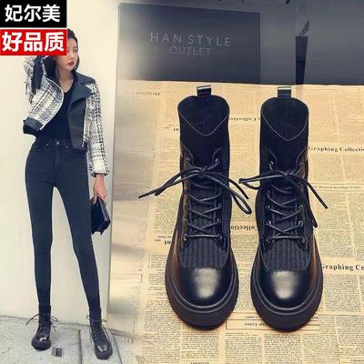 马丁靴女鞋ins潮英伦风内增高8cm夏季薄款春秋透气小个子厚底短靴