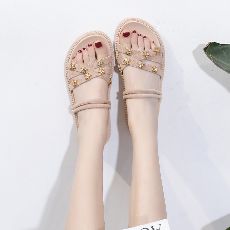 HM-10 两穿罗马鞋女学生时尚2021新款夏季罗马风平底韩版大码鞋女