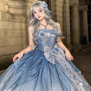 蓝色晚礼服女2025新款超仙气质学生日成人礼艺考洛丽塔公主裙年会