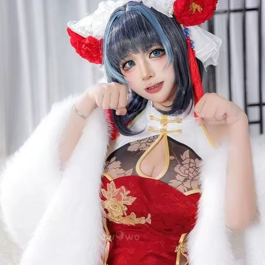 碧蓝航线COS柴郡新年红旗袍披肩