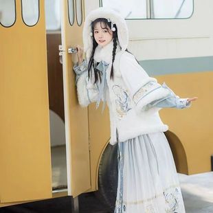 刺绣冬季加厚明制汉服女款加绒冬装中国风古装短袄拜年服马面裙