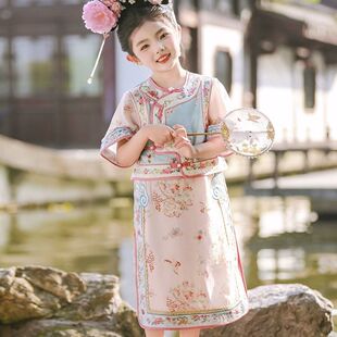 2025新款女童印花旗袍格格服儿童汉服清朝古装女宝超仙套装春夏季