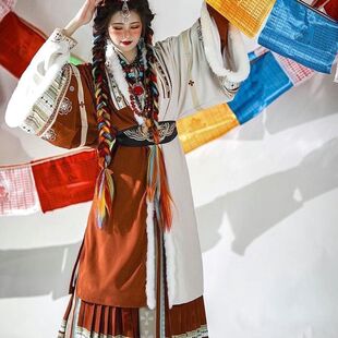新款【达瓦卓玛】原创汉元素藏风加绒飞机袖褙子百迭裙汉服女秋冬