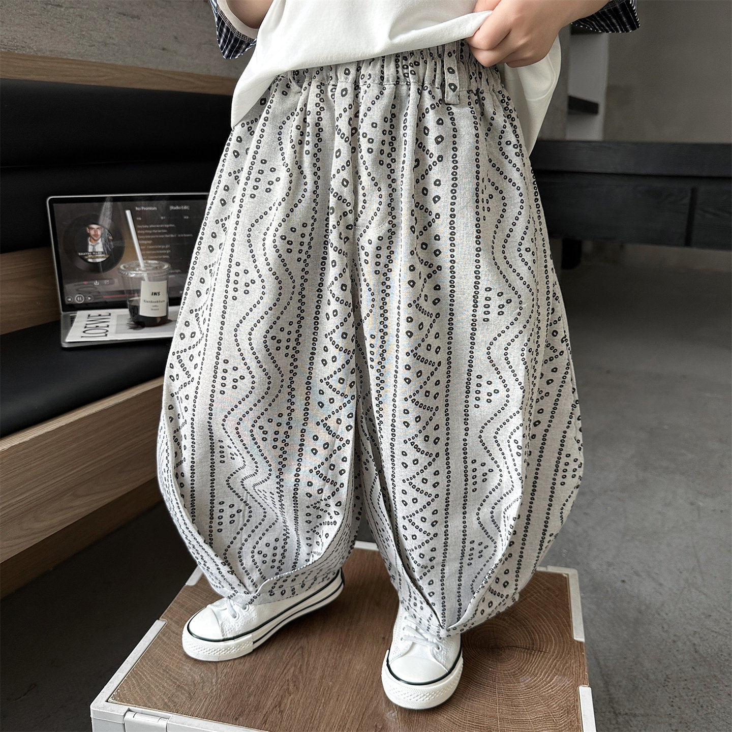 英国next debo男童夏季花纹裤子2026新款薄款儿童韩版防蚊裤长裤