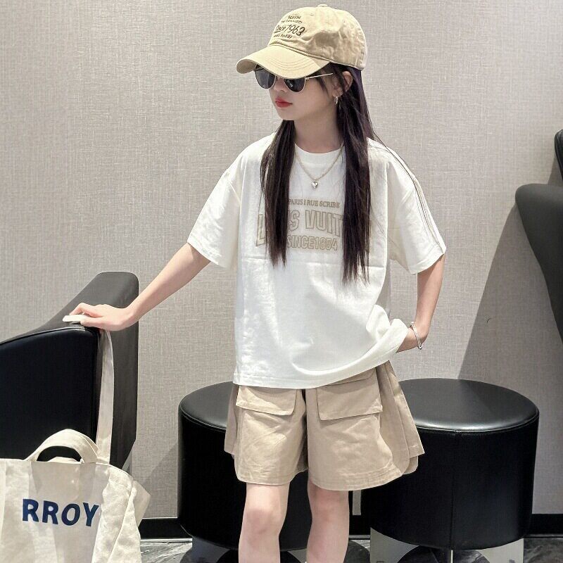 英国next debo女童短袖T恤工装短裤套装2026新款夏季女大童装衣服