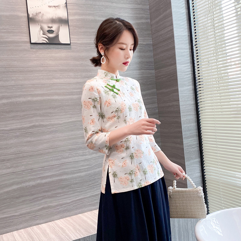 民国风禅意女装小清新中式旗袍上衣女夏季中国风中式唐装棉麻茶服