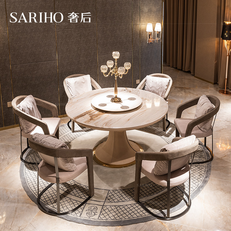 奢后意大利白金沙大理石圆形餐桌台椅longhi家具时光相随mikemike