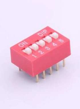 TA-05 拨码开关 拨码开关红色05P-180度5PIN间距2.54mm立式直插正