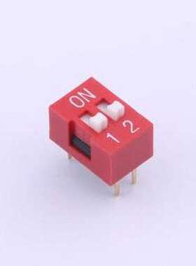 DSWB02LHGETR 拨码开关 2.54mm 宽体红色2位插件拨码开关