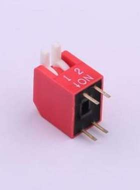 TE-02 拨码开关 拨码开关红色02P-180度2PIN间距2.54mm立式直插侧