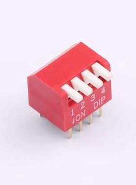 DL-04HT 拨码开关 2.54mm间距 4位 琴键式 直插侧拨长柄 红色 拨