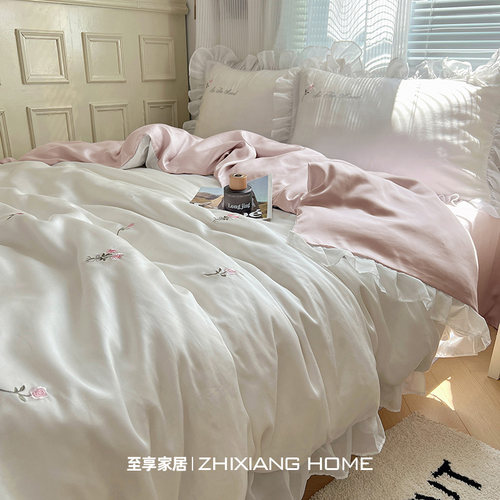 凉而不冰丨刺绣冰丝床品四件套