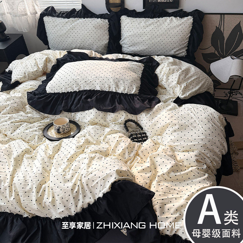 A类赫本少女花边四件套纯棉全棉图片