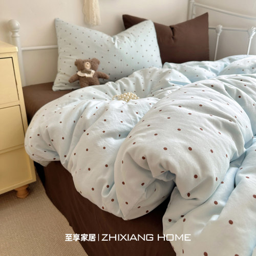 ins韩风混搭波点纯棉四件套