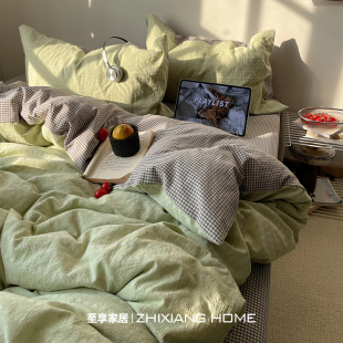 ins高级感床上四件套纯棉全棉床单人被套被罩学生宿舍床品三件套4