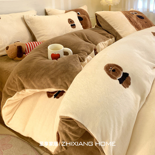 ins风冬季 加厚牛奶绒四件套加绒珊瑚绒床单被套法兰绒床品三件套4