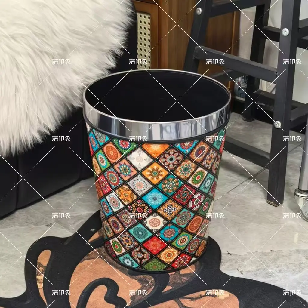 波西米亚款圆锥银圈大号垃圾桶客厅家居卧室收纳桶卫生间厨房垃圾