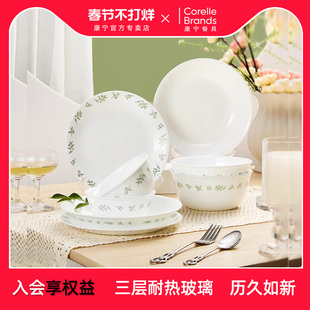正品康宁餐具CORELLE新品青柠叶家用餐具耐热玻璃碗盘子饭碗套装