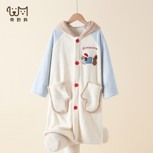 儿童睡袍男童浴袍可穿式保暖