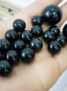 纯手工高亮度新疆天然活磁墨玉散珠玉珠子墨绿玉珠子可串手链项链