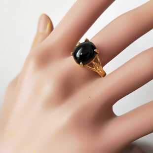 925砂金天然蛇纹石玉墨玉药石戒指女复古黑潮人个性男女情侣款