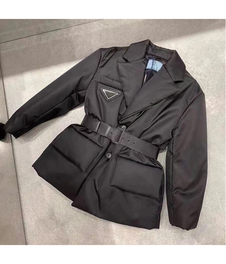 24春冬季新品尼龙料夹棉保暖纯色中长款外套配腰带男女同款棉服款