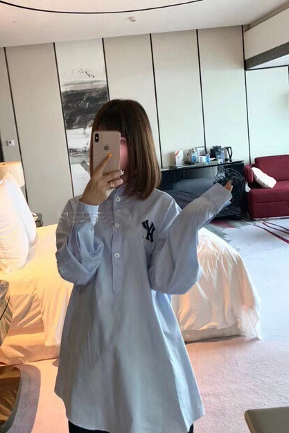 牛津面料衬衫休闲直筒单排扣