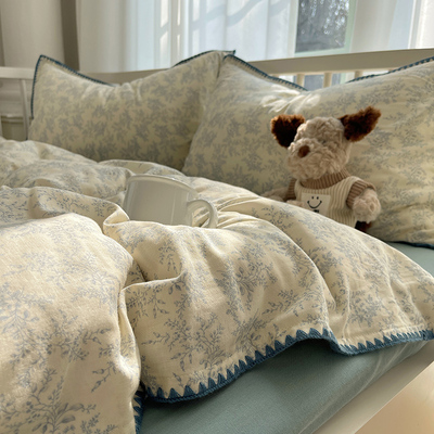 A类母婴级全棉双层纱床上四件套纯棉被套床单床品棉纱布四季通用4