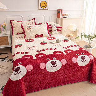 加厚牛奶绒床盖单件秋冬季四季通用加绒珊瑚绒儿童夹棉床单三件套