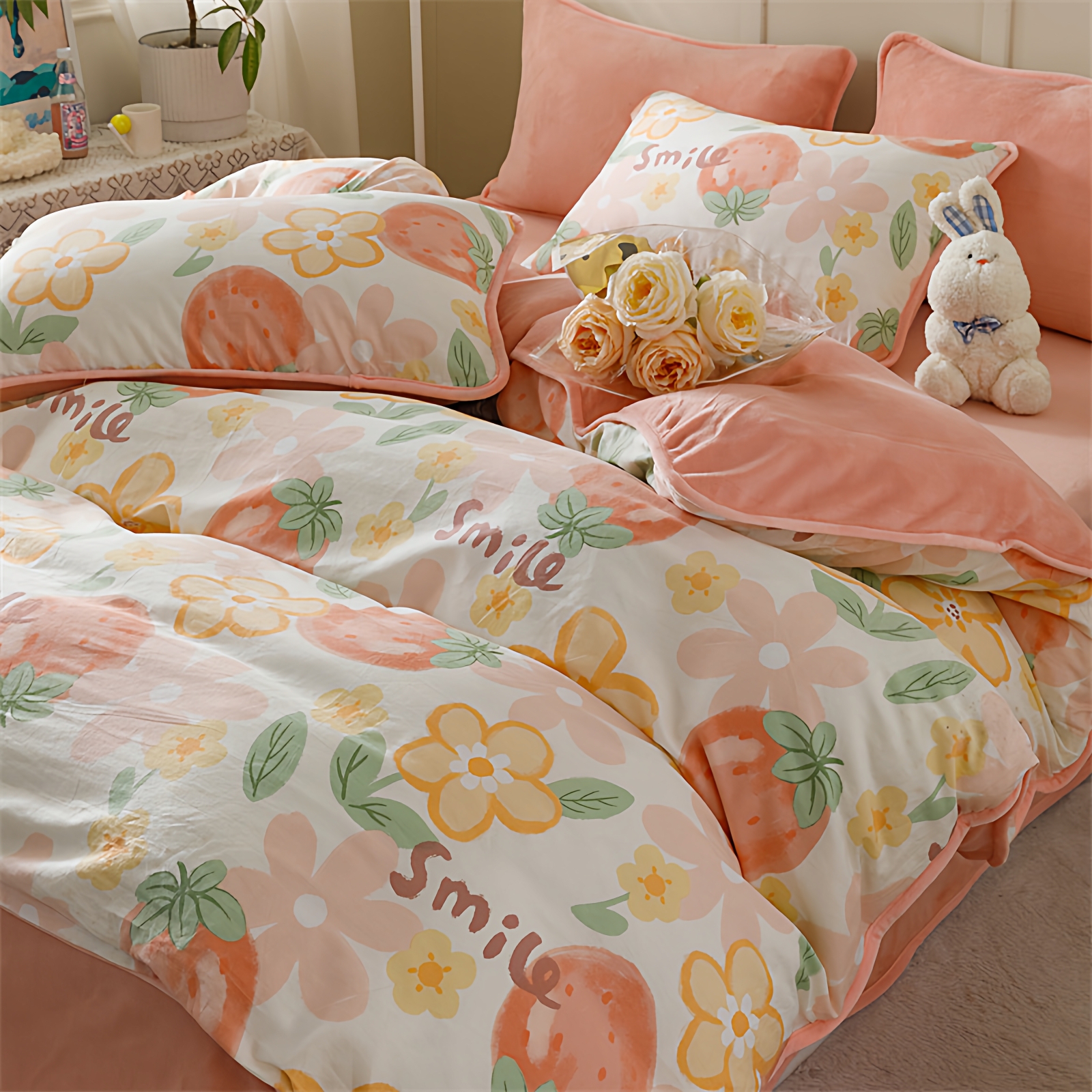 儿童ab面纯棉加牛奶绒被套三件套