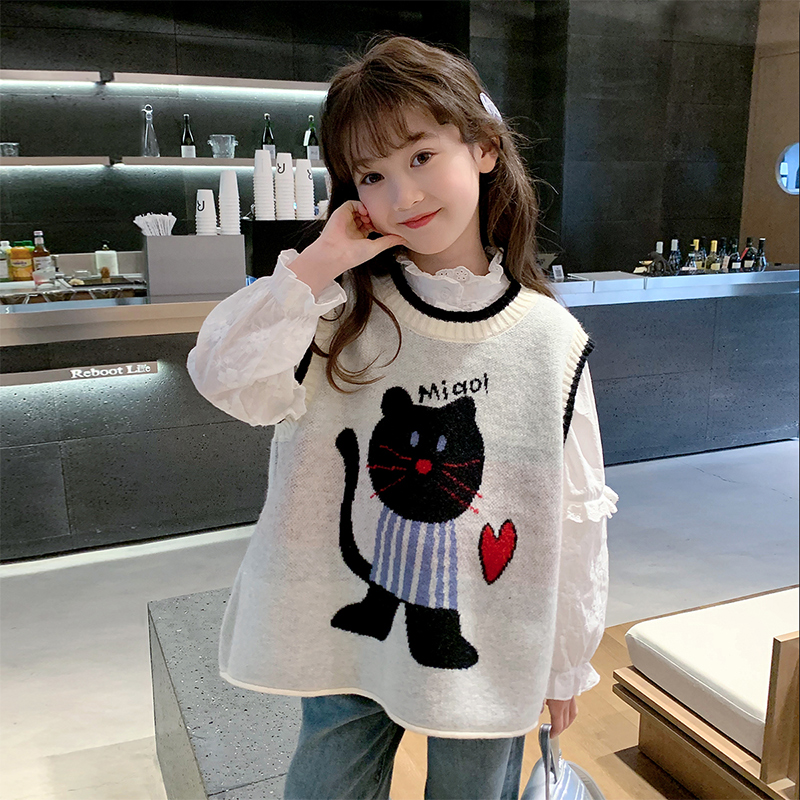 女童马甲2025秋装新款韩版儿童洋气针织衫宝宝春秋外穿时髦背心潮