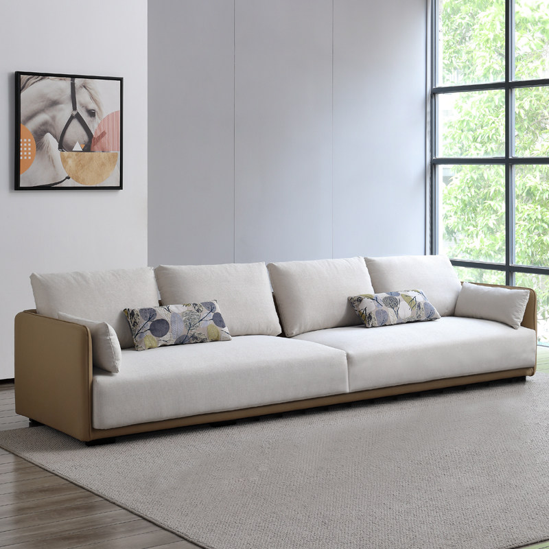 2020新款意式沙发 简约现代客厅皮布直排沙发小户型 北欧布艺沙发