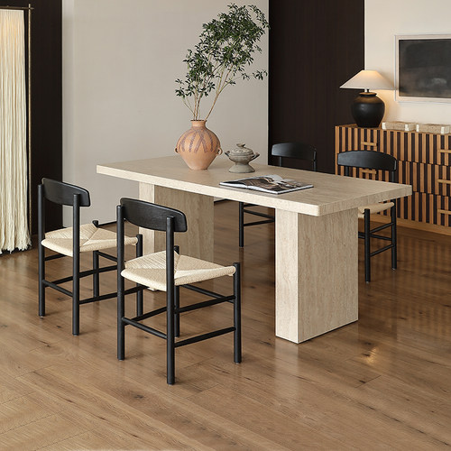 洞石岩板长方形新款餐桌