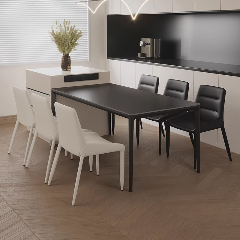 吉诺威 德利丰岩板饭桌别墅家用现代极简铝合金长方形岛台餐桌