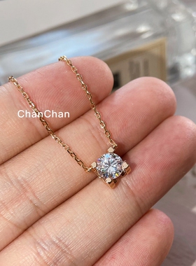 s925纯银C家高品质60分牛角单钻项链玫瑰金色/银色短款锁骨链女