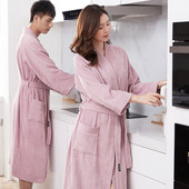 纯棉浴袍毛巾料男女浴衣日式 吸水中长款 五星酒店睡袍全棉情侣一对