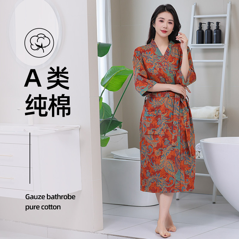 A类纯棉双层纱布浴袍春夏款女睡衣吸水家居服睡袍浴衣睡裙七分袖