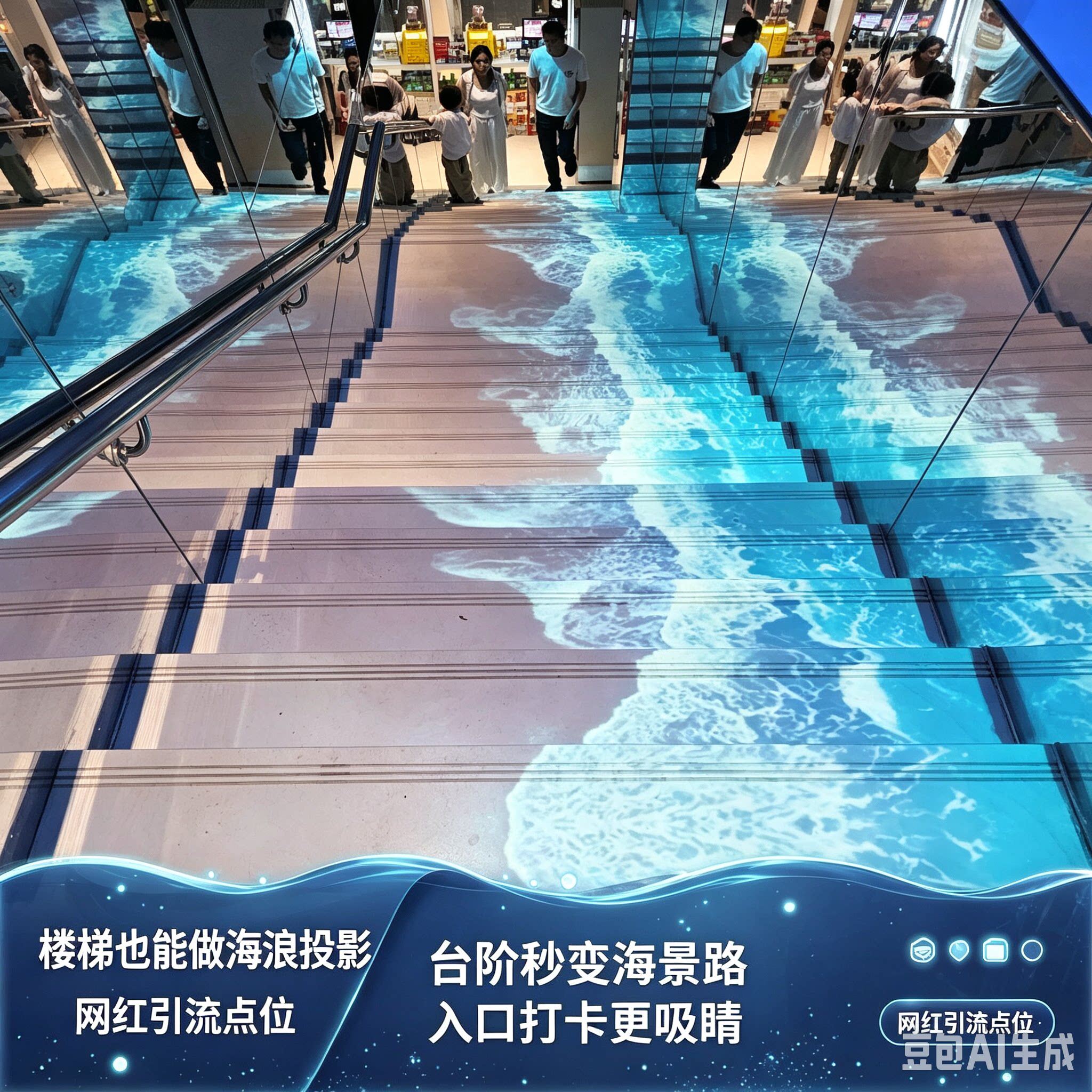 裸眼3d全息沉浸式投影网红美容院房间光影改造餐厅KTV展厅墙面海浪主题投影工程远程调试画面