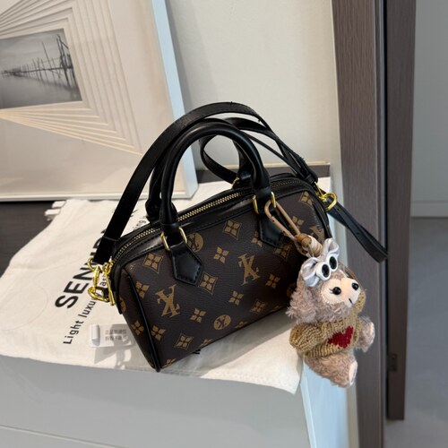 lv5&vv20高级感老花枕头包女时尚手提单肩斜挎包复古波士顿包迷你