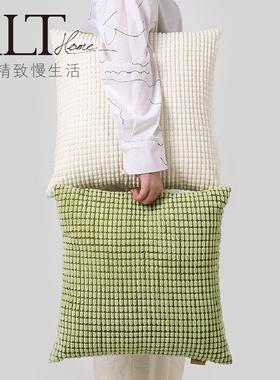 床头绿色沙发抱枕套客厅轻奢高级感靠垫玉米绒方形简约靠枕不含芯