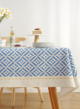 高端桌布长方形北欧ins风蓝色餐桌布艺轻奢高级感茶几台布仿棉麻